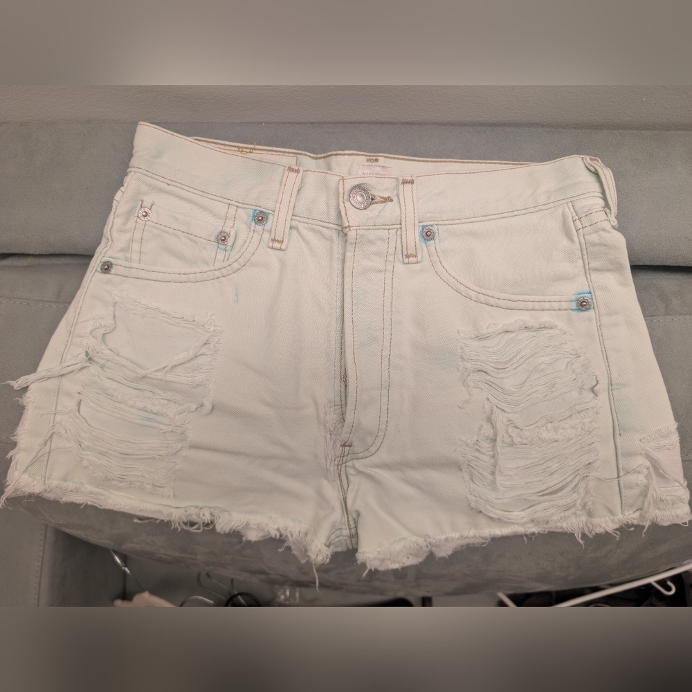 Levi's White Jean Shorts Distressed Cut-Off Style Size 28